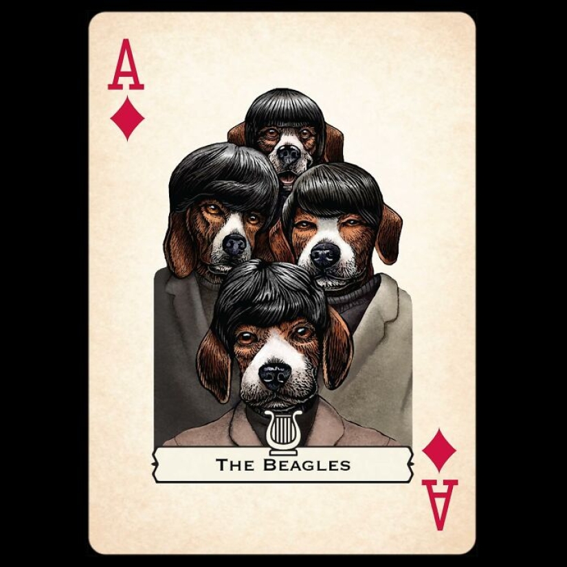 Artista ilustra barajas de cartas inspiradas en personajes famosos o que se hacen pasar por perros o gatos