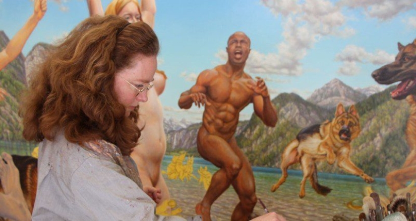 Artista Suzanne Martin y su gente desnuda de Eden Artista Suzanne Martin y su gente desnuda de Eden