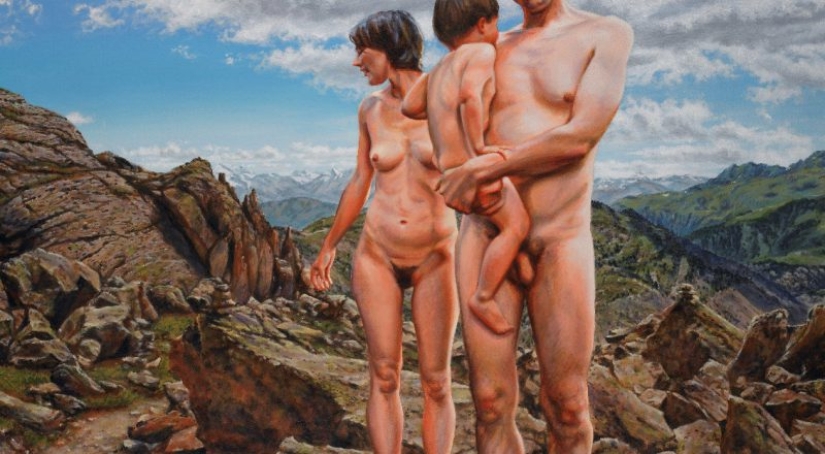 Artista Suzanne Martin y su gente desnuda de Eden Artista Suzanne Martin y su gente desnuda de Eden