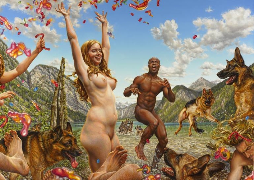 Artista Suzanne Martin y su gente desnuda de Eden Artista Suzanne Martin y su gente desnuda de Eden