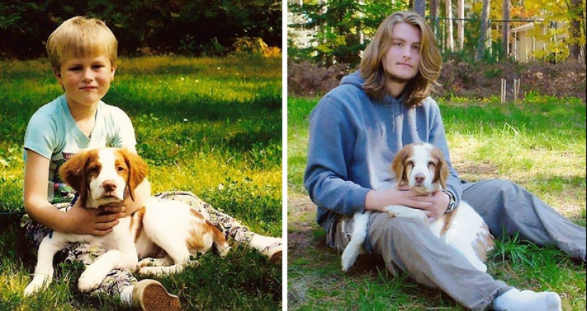 Crecidos juntos: Perros y sus dueños al comienzo de la amistad y después de muchos años