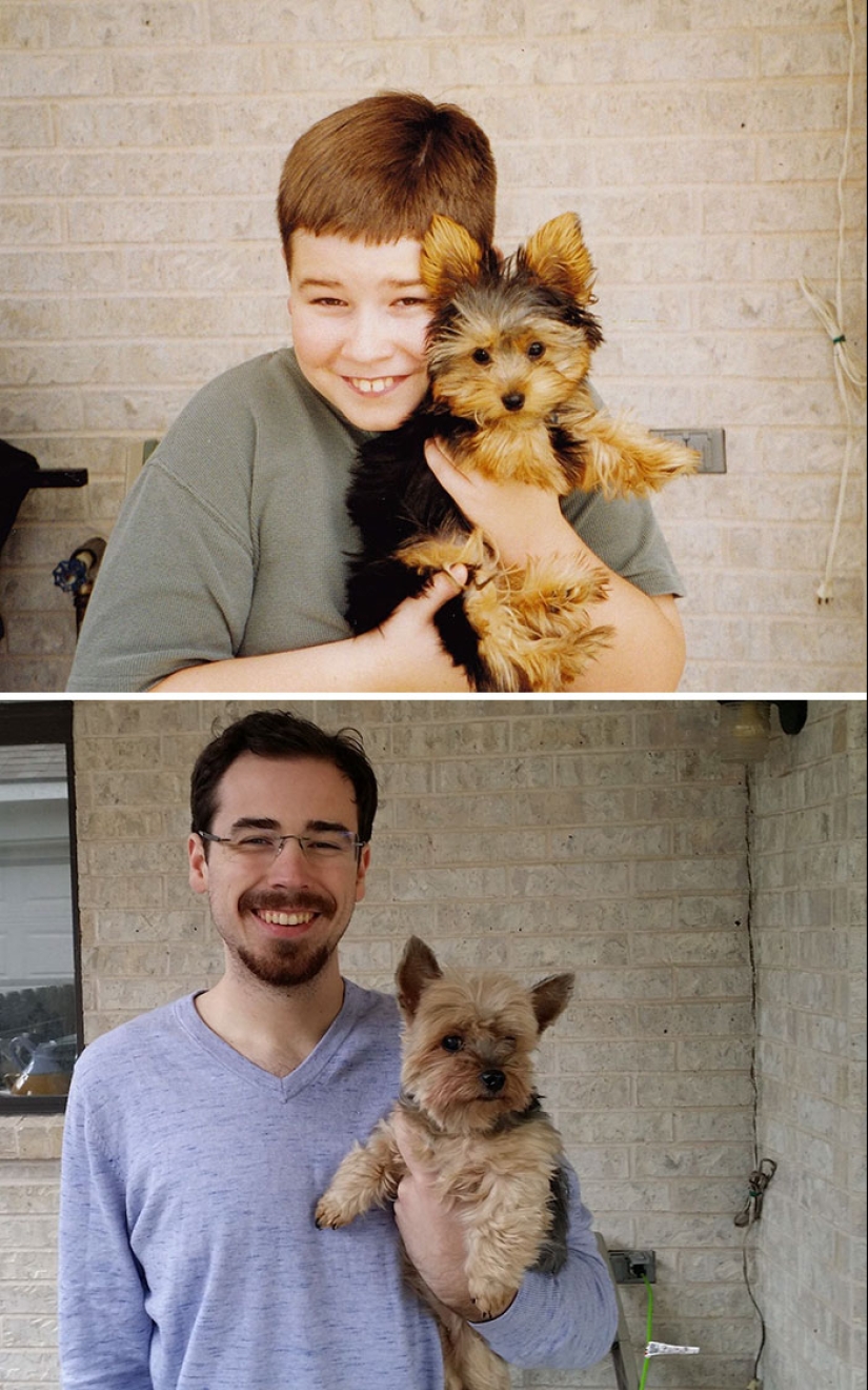 Crecidos juntos: Perros y sus dueños al comienzo de la amistad y después de muchos años