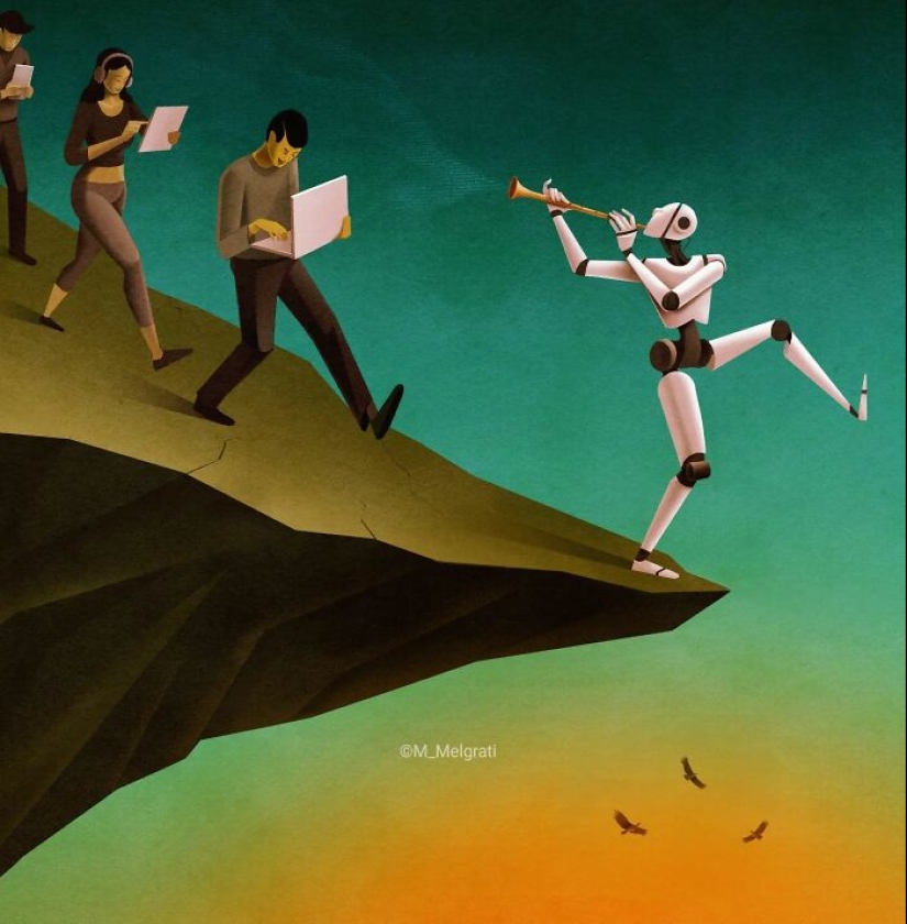 El artista crea ilustraciones sugerentes sobre realidades modernas.