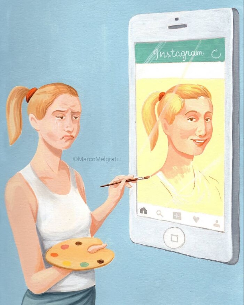 El artista crea ilustraciones sugerentes sobre realidades modernas.