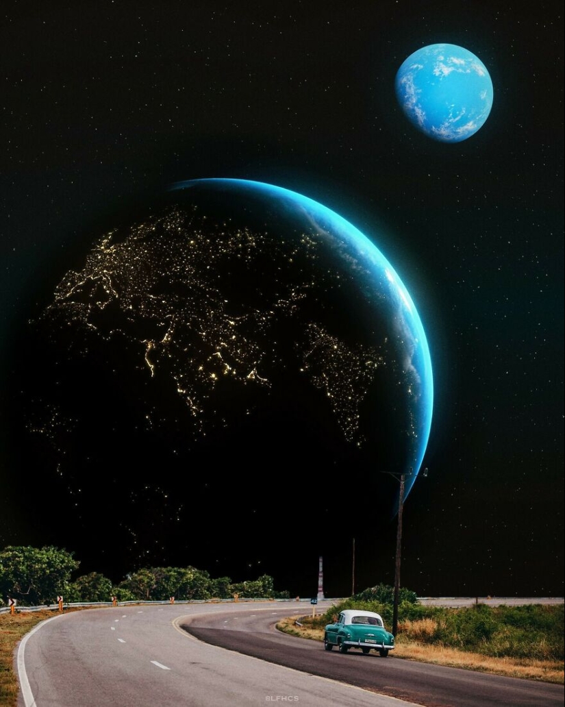 El artista LFHCS crea paisajes espectaculares donde la Tierra se encuentra con el universo