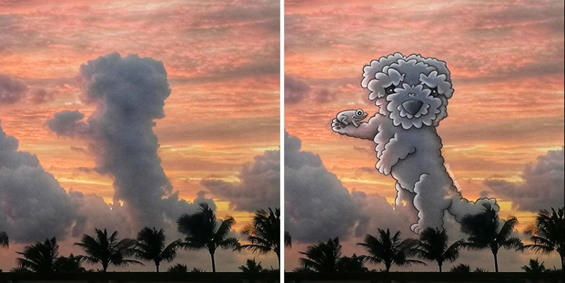 Este artista crea divertidas ilustraciones a partir de formas de nubes