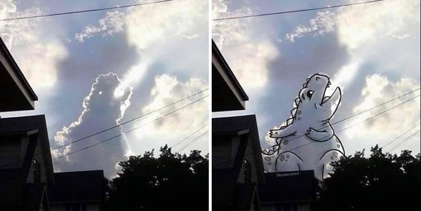 Este artista crea divertidas ilustraciones a partir de formas de nubes