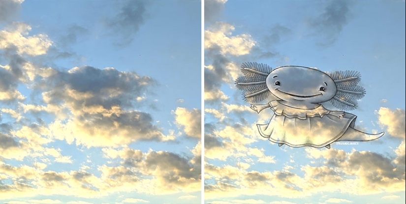 Este artista crea divertidas ilustraciones a partir de formas de nubes