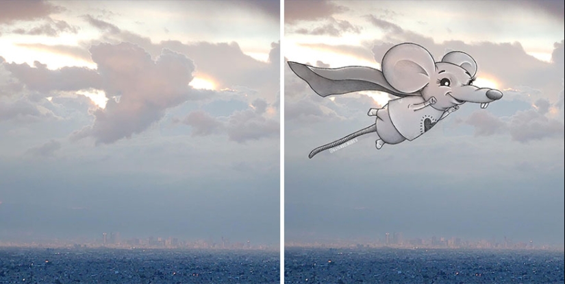 Este artista crea divertidas ilustraciones a partir de formas de nubes