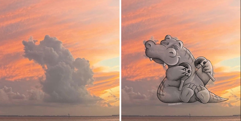 Este artista crea divertidas ilustraciones a partir de formas de nubes