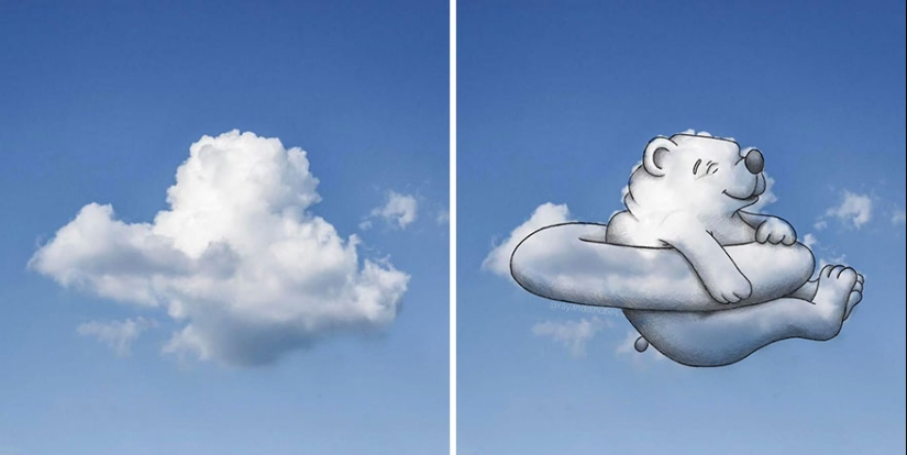 Este artista crea divertidas ilustraciones a partir de formas de nubes