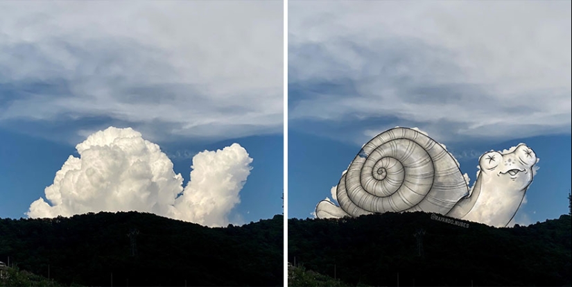 Este artista crea divertidas ilustraciones a partir de formas de nubes