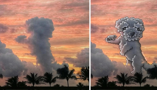 Este artista crea divertidas ilustraciones a partir de formas de nubes