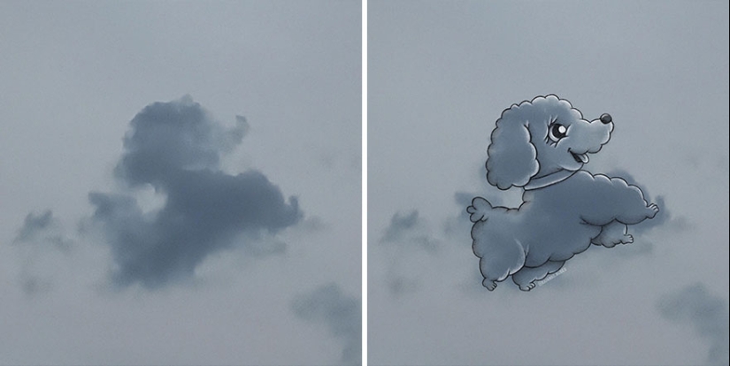 Este artista crea divertidas ilustraciones a partir de formas de nubes