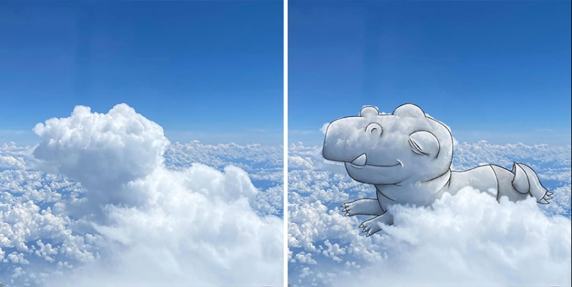 Este artista crea divertidas ilustraciones a partir de formas de nubes