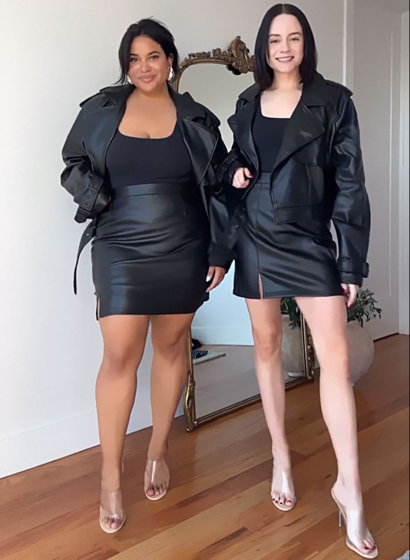 “Estilo, no talla”: dos amigas usan el mismo atuendo para demostrar que no existe un tipo de cuerpo ideal (13 las mejores fotos de todos los tiempos)