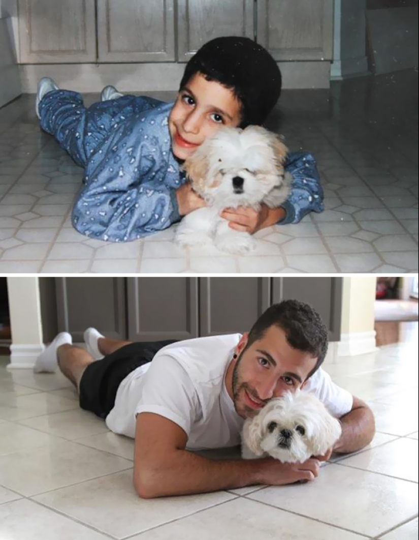 Grown up together: Dogs and their owners at the beginning of friendship and after many years