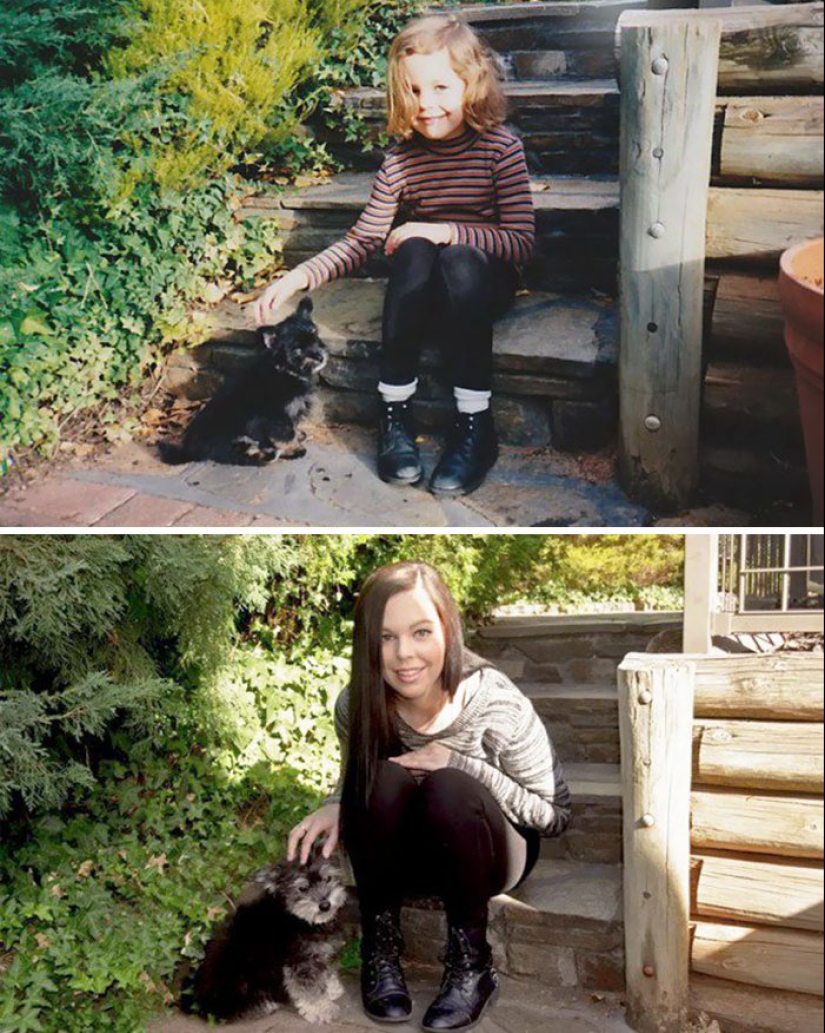 Grown up together: Dogs and their owners at the beginning of friendship and after many years