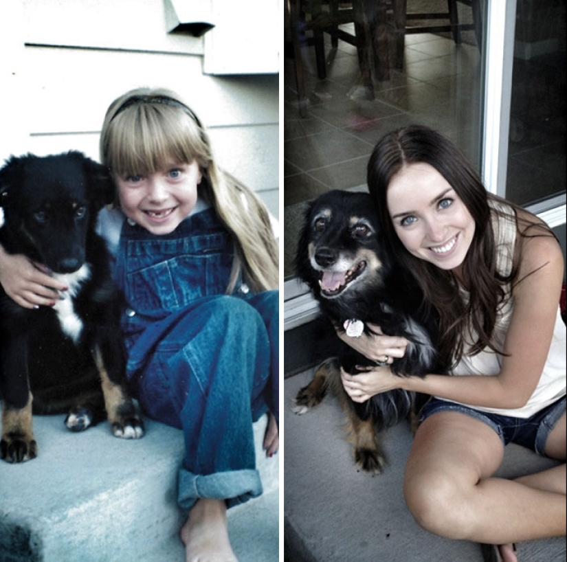 Grown up together: Dogs and their owners at the beginning of friendship and after many years