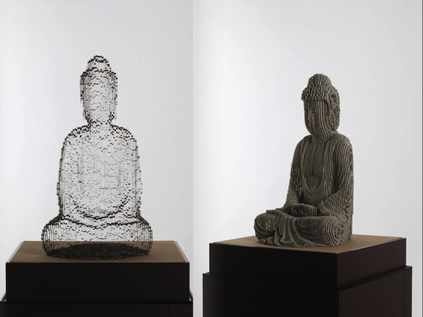 Multilayered paper sculptures that are at a certain angle become nearly invisible Multilayered paper sculptures that are at a certain angle become nearly invisible