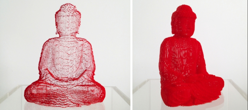 Multilayered paper sculptures that are at a certain angle become nearly invisible Multilayered paper sculptures that are at a certain angle become nearly invisible