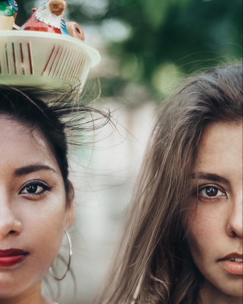 Russian woman demonstrates the beauty of girls from all over the world, making them a joint photo Russian woman demonstrates the beauty of girls from all over the world, making them a joint photo