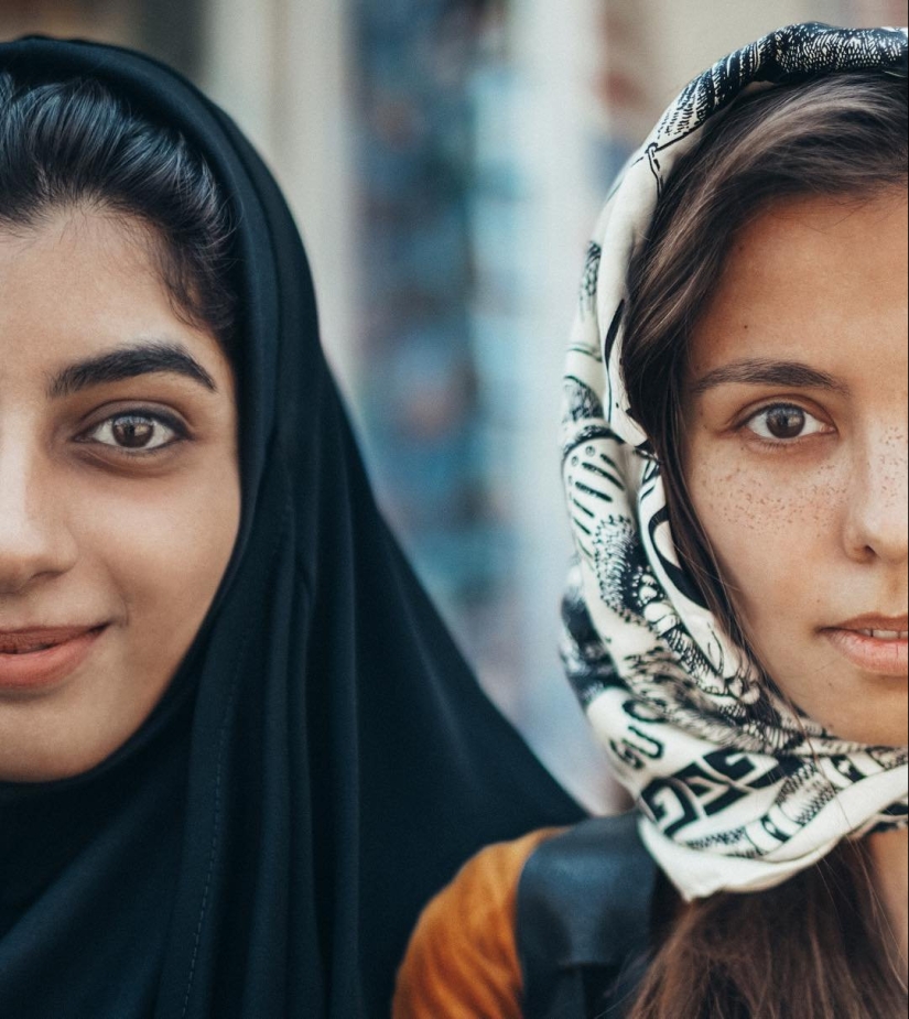 Russian woman demonstrates the beauty of girls from all over the world, making them a joint photo Russian woman demonstrates the beauty of girls from all over the world, making them a joint photo