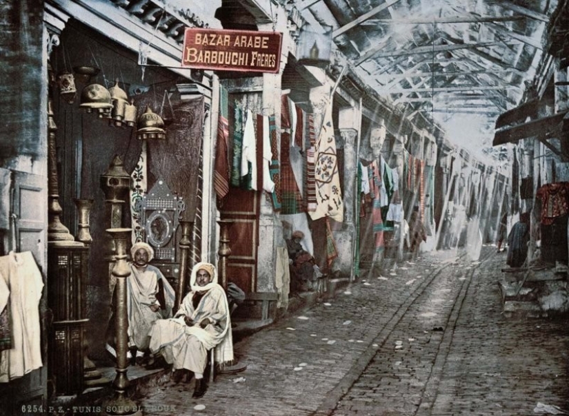 Tunisia of the late 19th century on old colored postcards