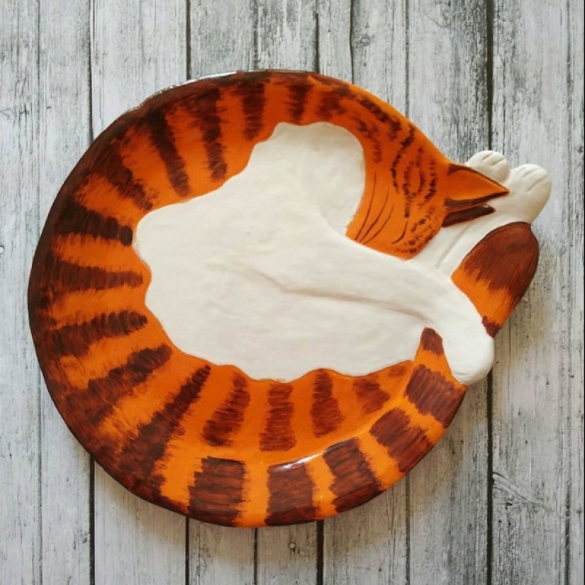 12 beautiful decorative plates in the form of snugly curled cats