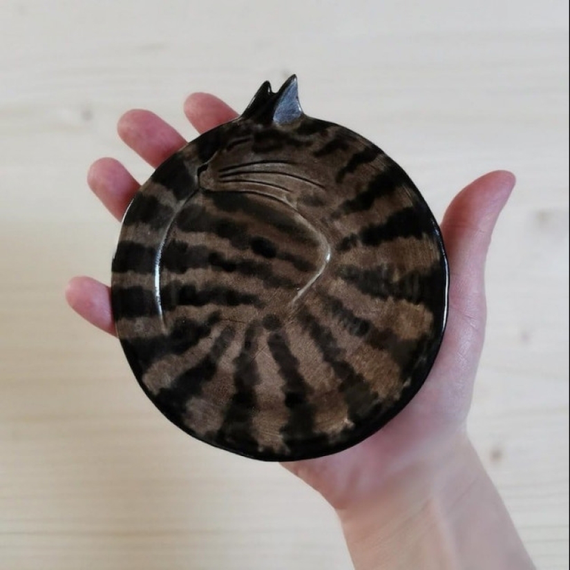 12 beautiful decorative plates in the form of snugly curled cats