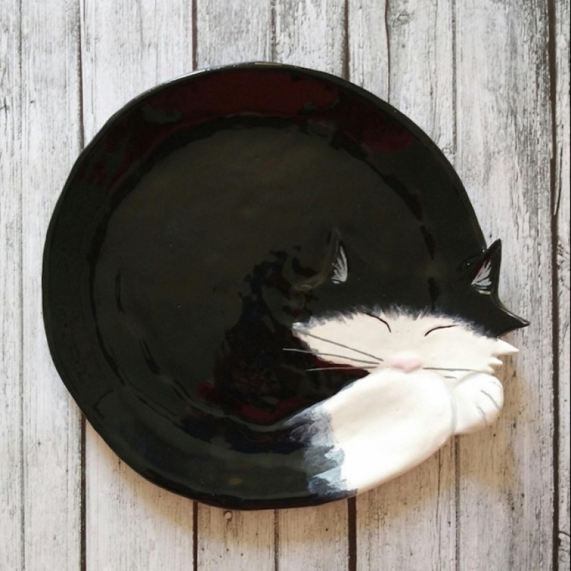 12 beautiful decorative plates in the form of snugly curled cats