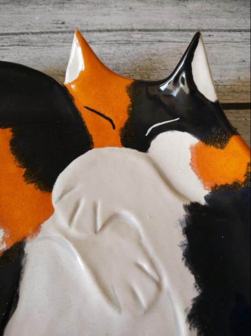12 beautiful decorative plates in the form of snugly curled cats