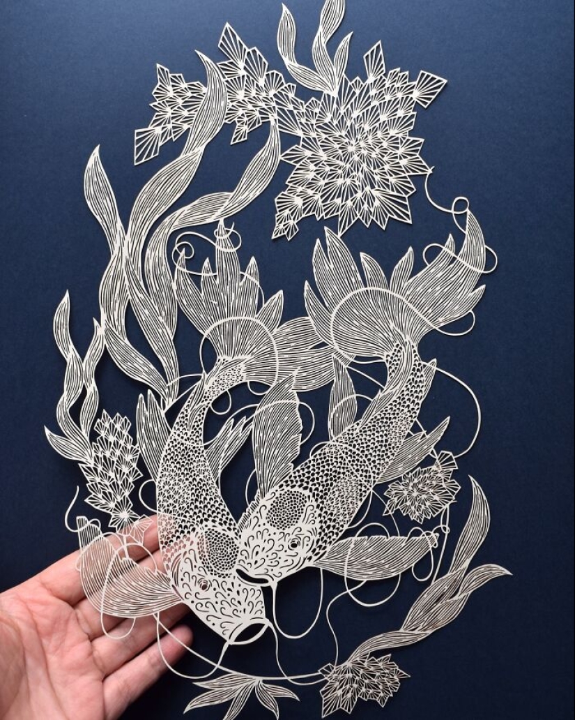 12 Pieces Of Beautiful Hand-Cut Paper Art With Nature Motifs By Pippa Dyrlaga