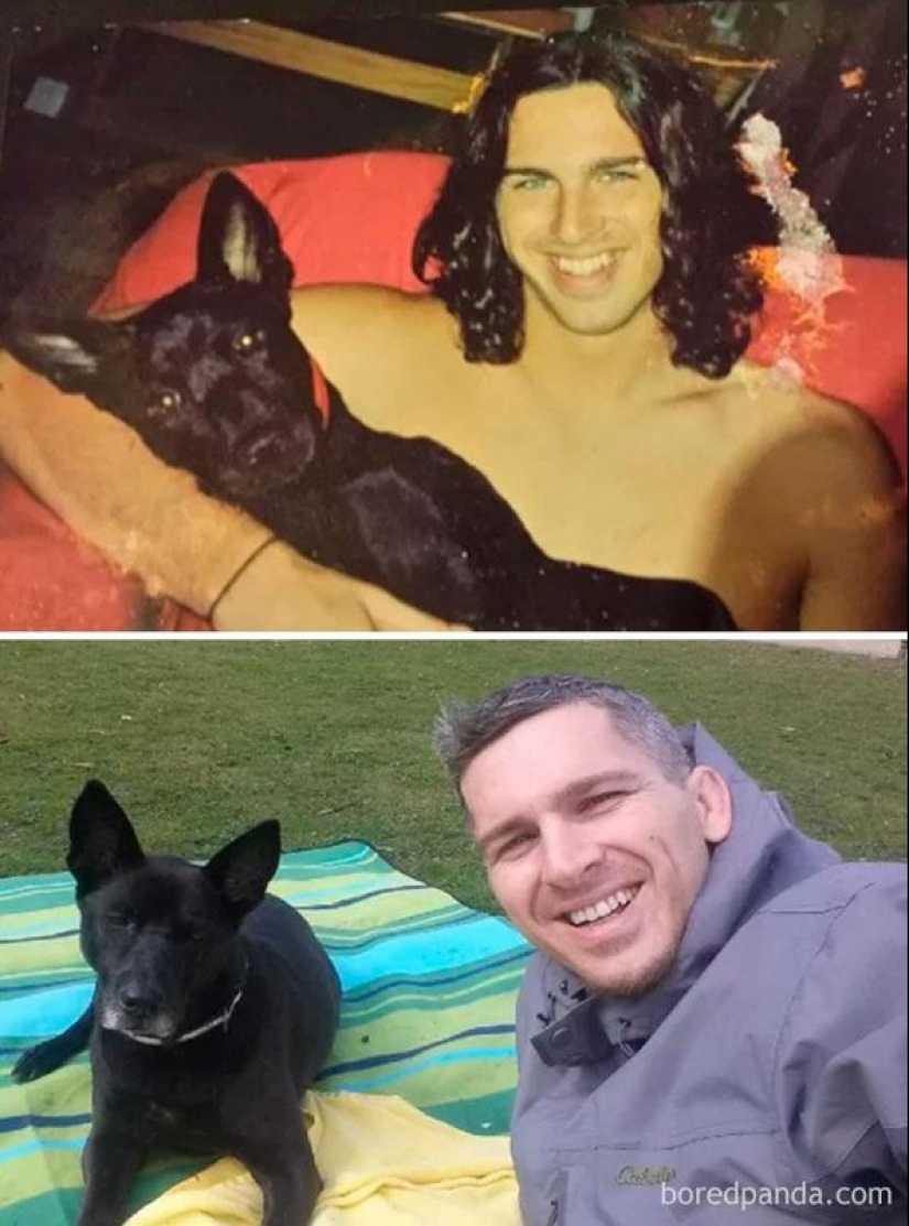 20 de tocar las fotos de los perros y sus dueños en el comienzo de una amistad después de muchos años