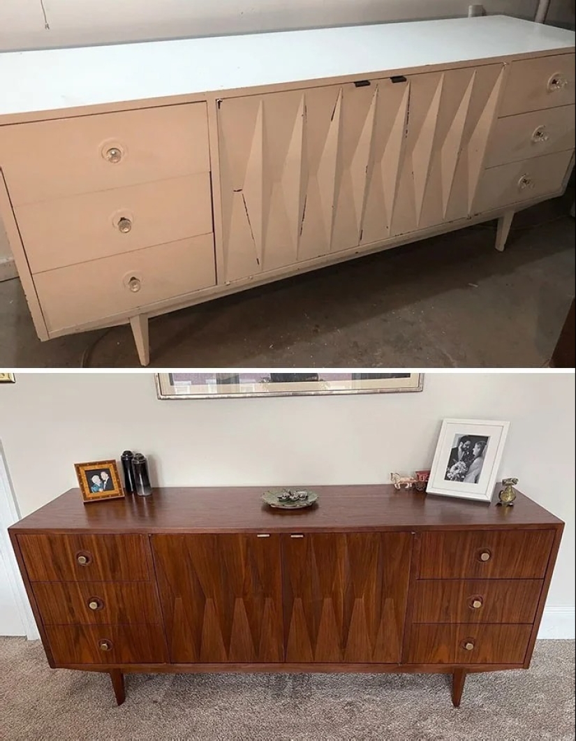 22 veces hermosos muebles de madera fueron arruinados por la pintura, pero luego fueron restaurados