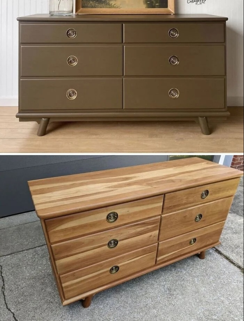 22 veces hermosos muebles de madera fueron arruinados por la pintura, pero luego fueron restaurados
