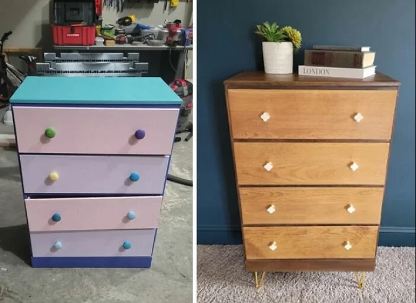 22 veces hermosos muebles de madera fueron arruinados por la pintura, pero luego fueron restaurados