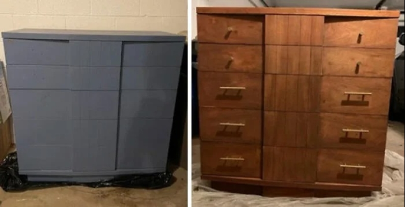 22 veces hermosos muebles de madera fueron arruinados por la pintura, pero luego fueron restaurados