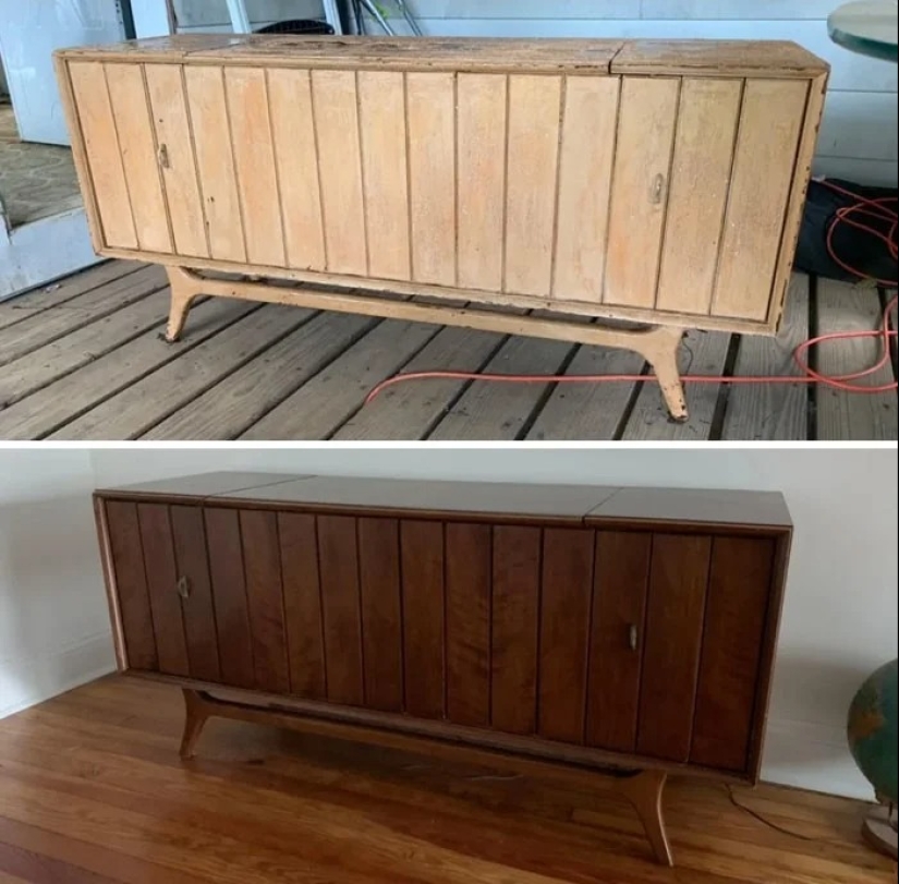 22 veces hermosos muebles de madera fueron arruinados por la pintura, pero luego fueron restaurados