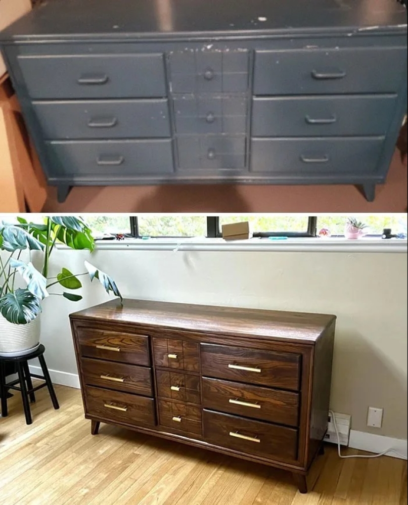 22 veces hermosos muebles de madera fueron arruinados por la pintura, pero luego fueron restaurados