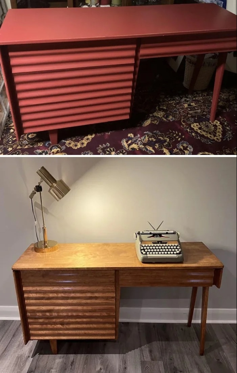 22 veces hermosos muebles de madera fueron arruinados por la pintura, pero luego fueron restaurados