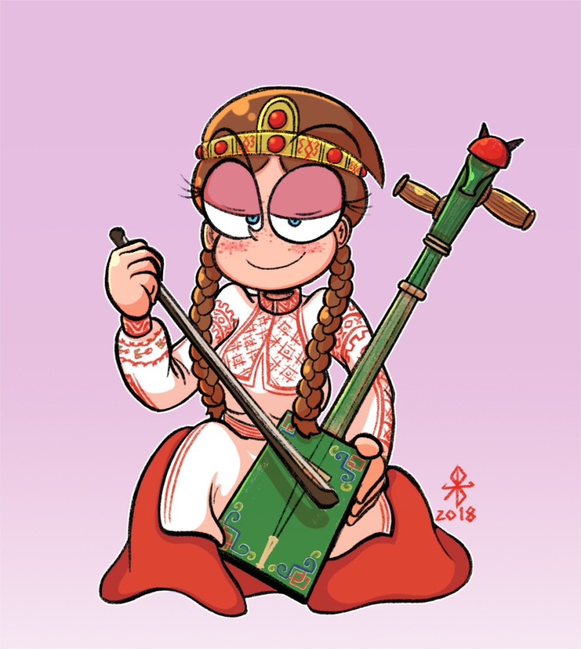 22 works by a Japanese artist who mixed Slavic motifs with manga