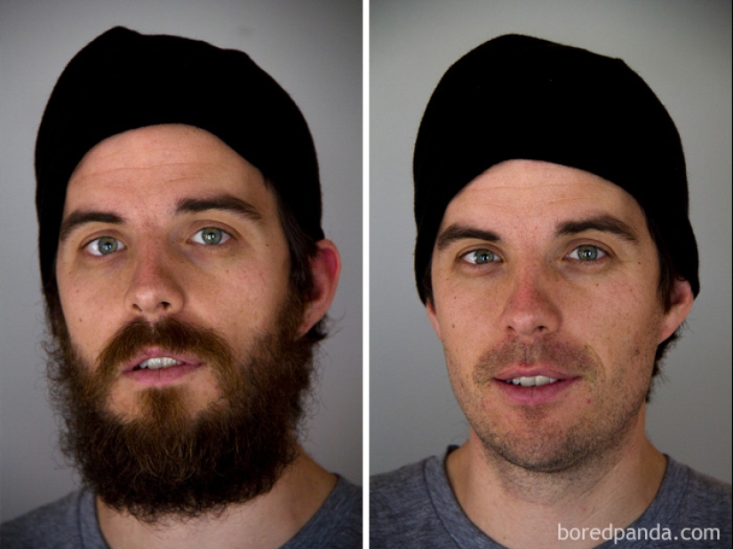 30 men with and without a beard. Are they exactly the same people?