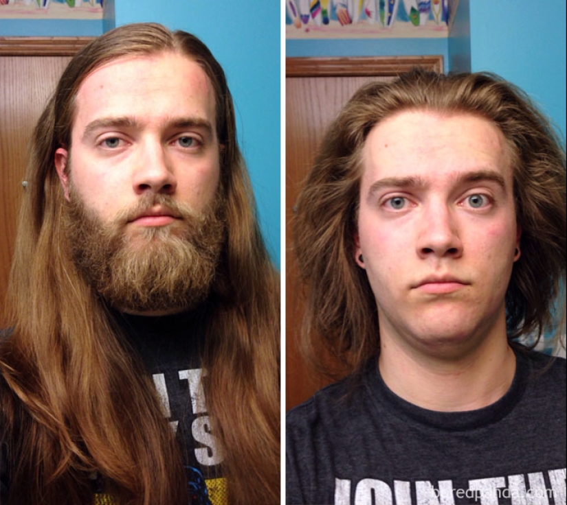 30 men with and without a beard. Are they exactly the same people?