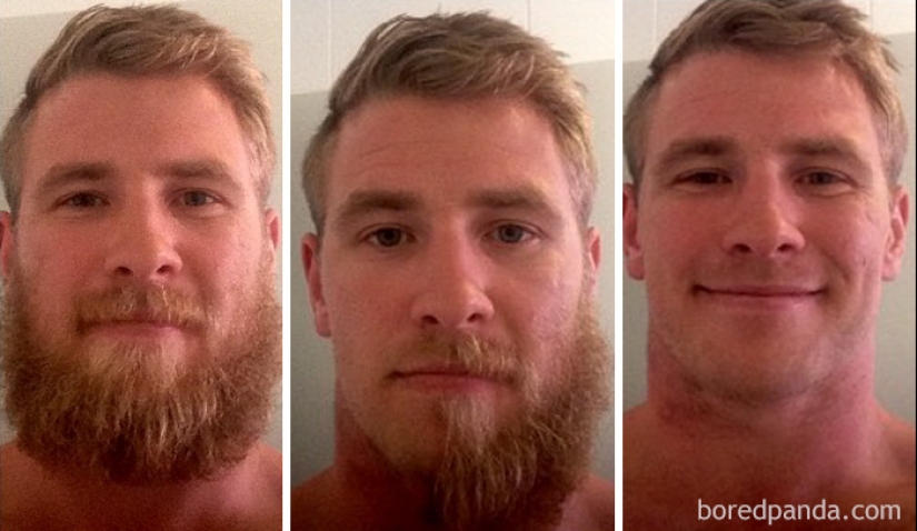 30 men with and without a beard. Are they exactly the same people?