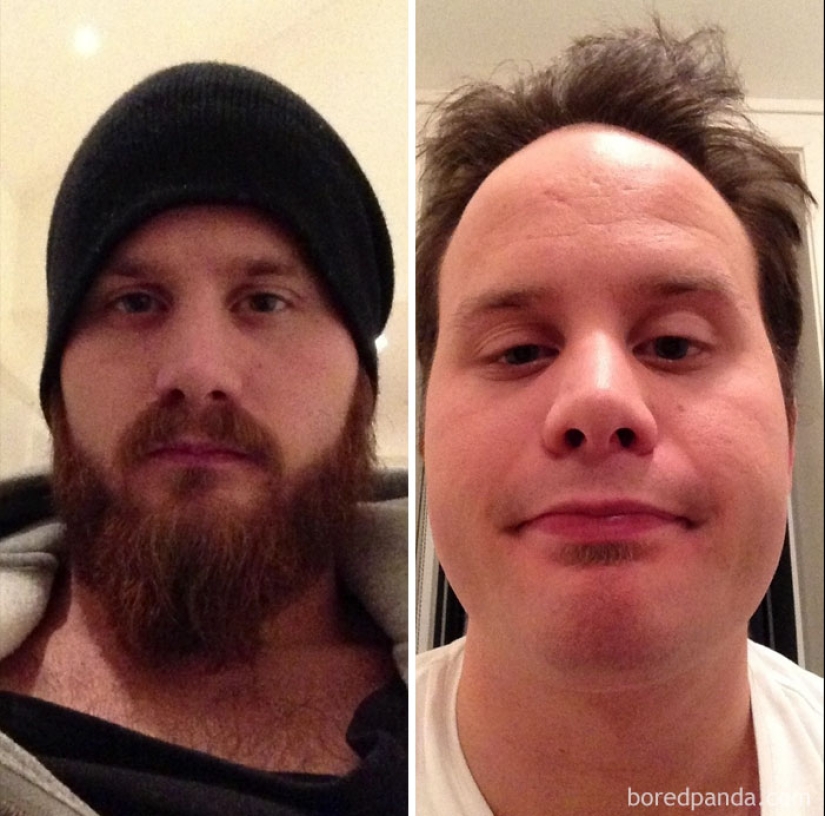 30 men with and without a beard. Are they exactly the same people?
