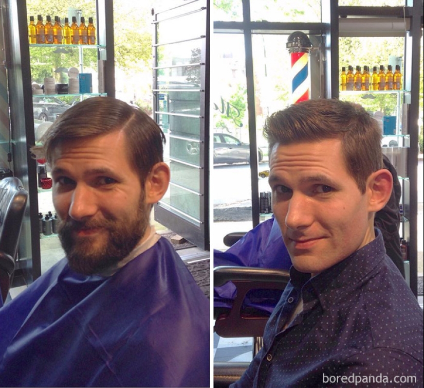 30 men with and without a beard. Are they exactly the same people?