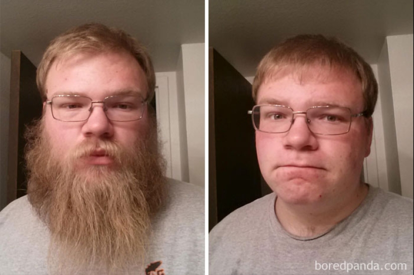 30 men with and without a beard. Are they exactly the same people?