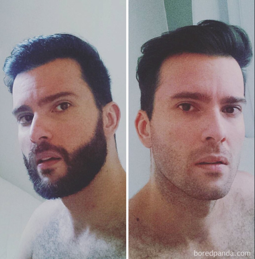 30 men with and without a beard. Are they exactly the same people?
