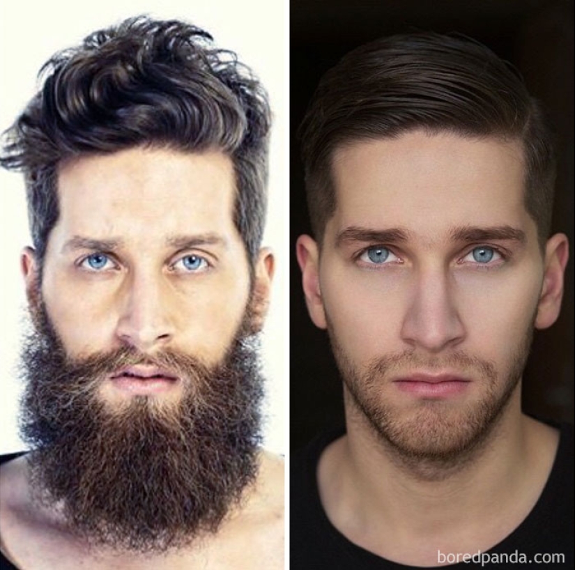 30 men with and without a beard. Are they exactly the same people?